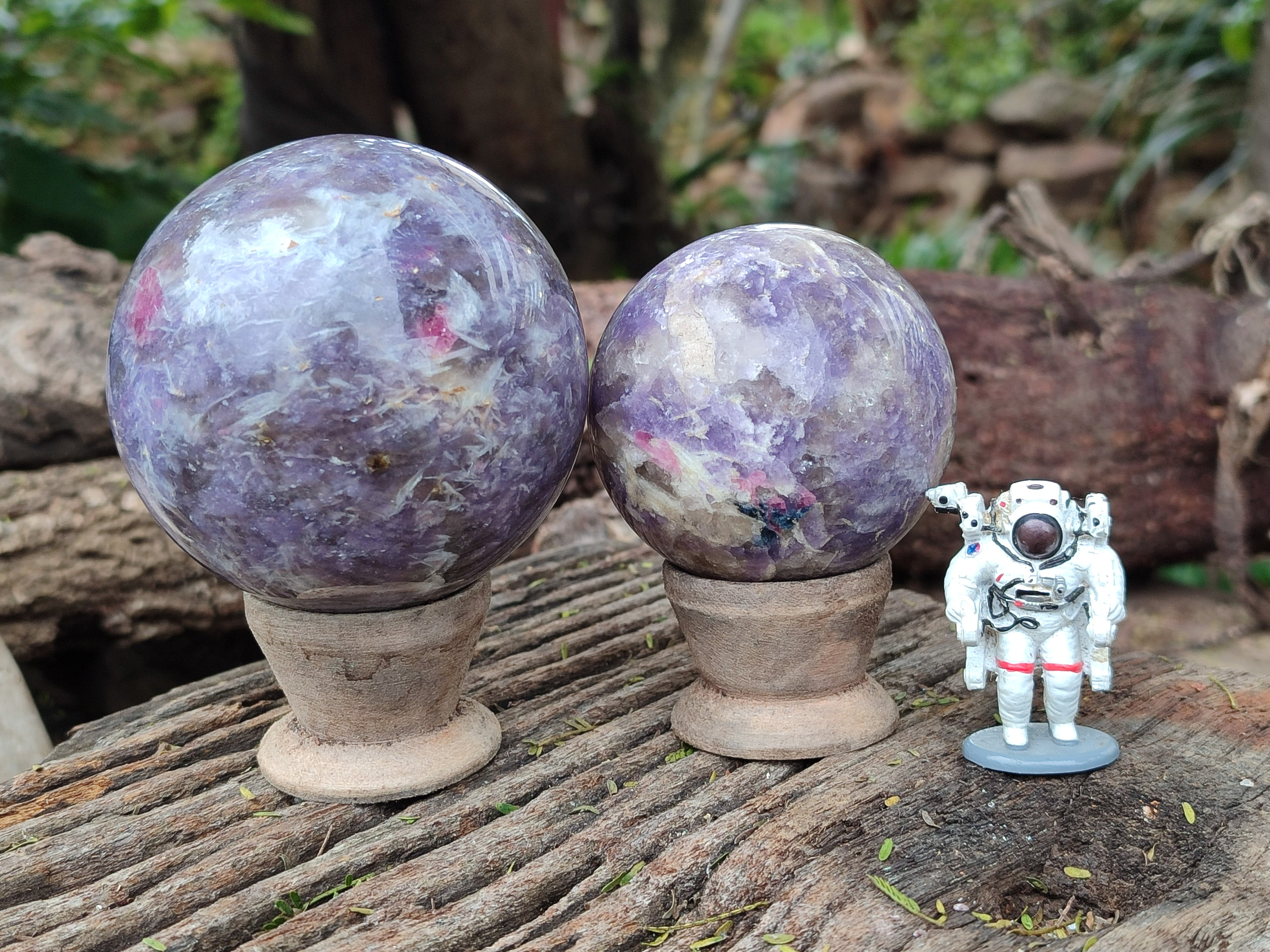 Polished Lepidolite with Pink Rubellite Spheres x 4 From Ambatondrazaka, Madagascar - Toprock Gemstones and Minerals 