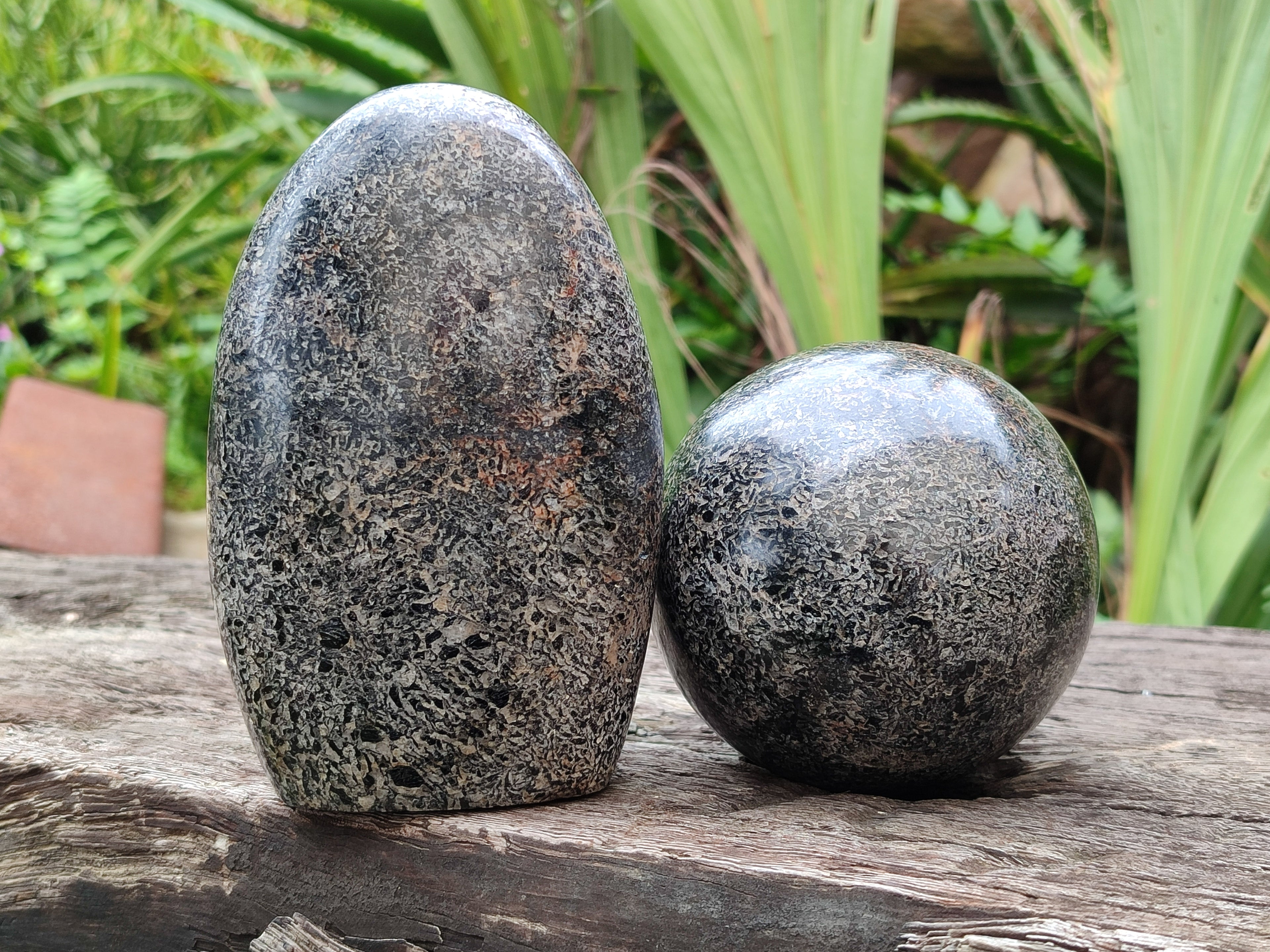 Polished Black Tourmaline Standing Free Forms and Sphere x 2 From Madagascar - Toprock Gemstones and Minerals 