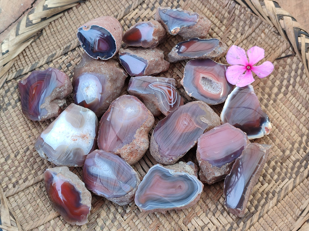 Polished On One Side Red Sashe River Agate Nodules x 20 From Zimbabwe - Toprock Gemstones and Minerals 