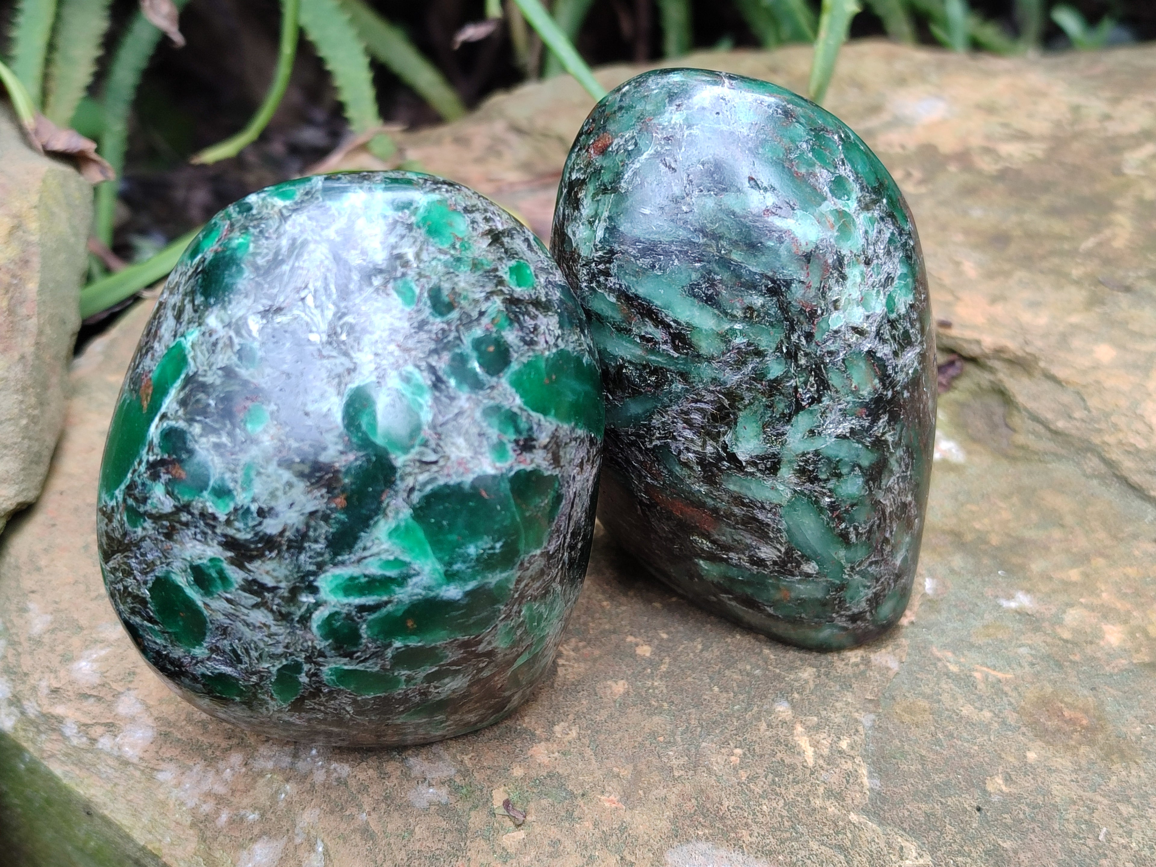 Polished Emerald Mica In Matrix Standing Free Forms x 4 From Mutoko, Zimbabwe - Toprock Gemstones and Minerals 