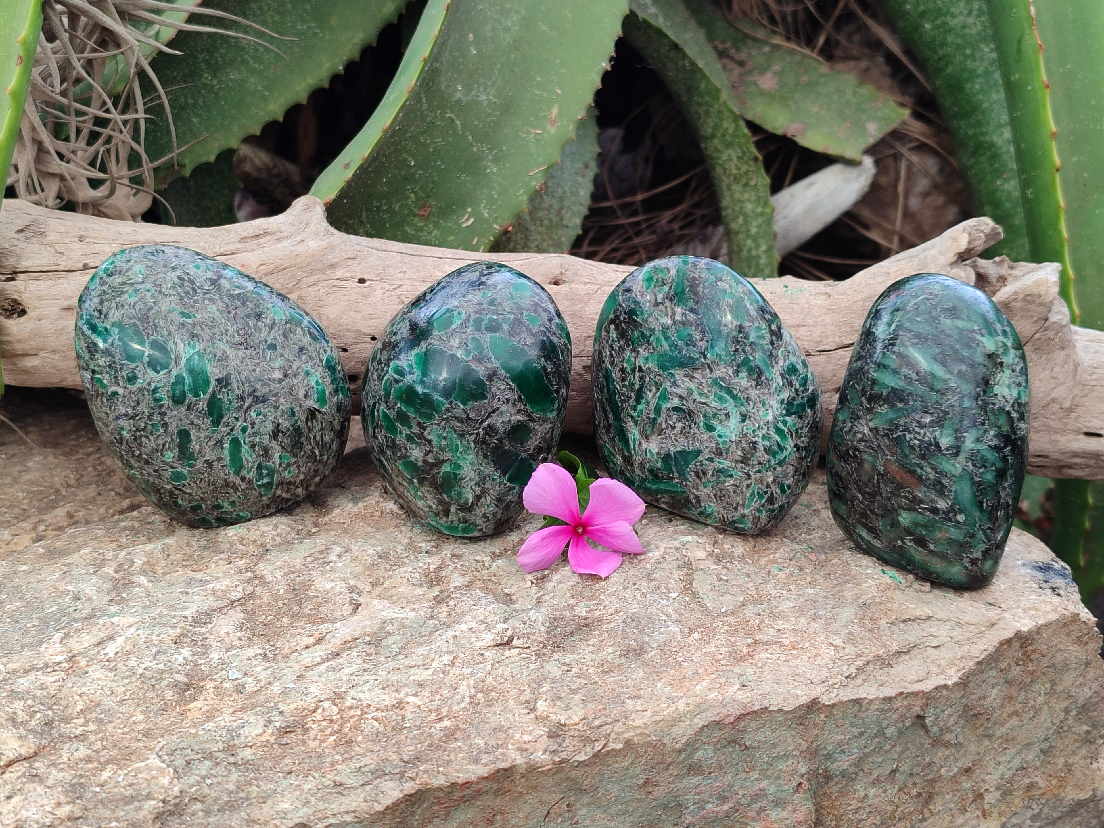 Polished Emerald Mica In Matrix Standing Free Forms x 4 From Mutoko, Zimbabwe - Toprock Gemstones and Minerals 