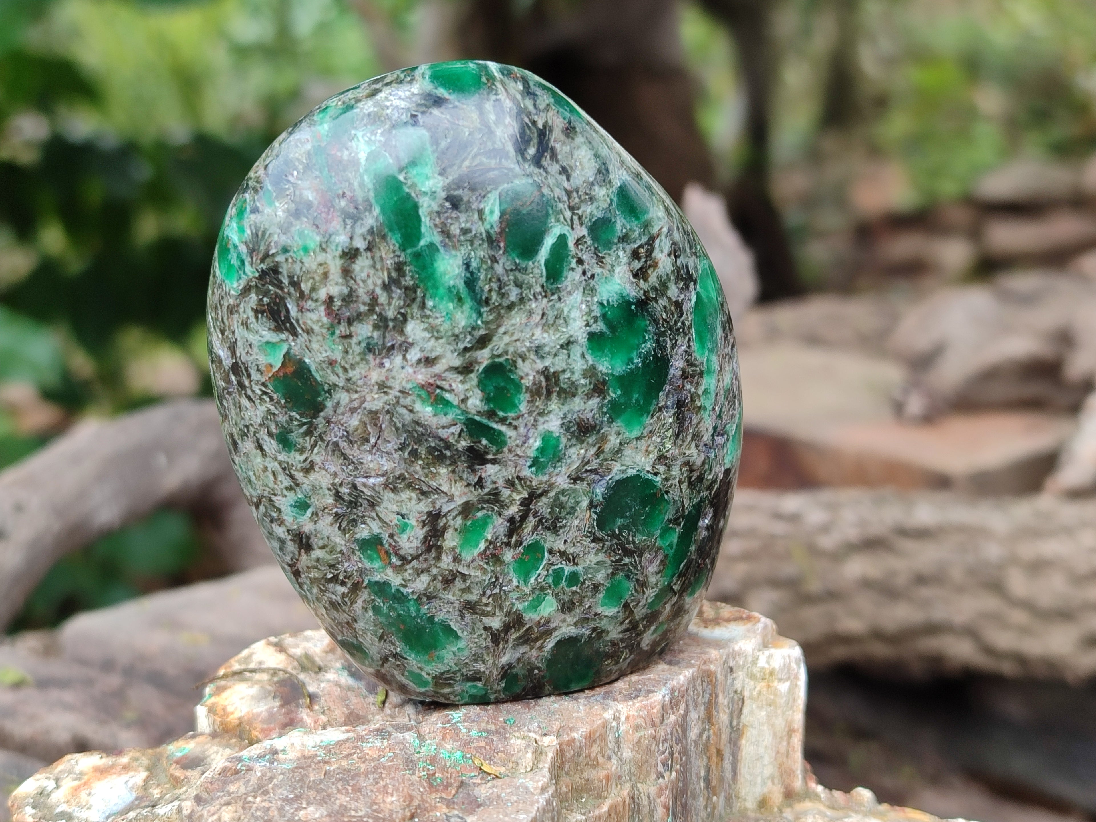 Polished Emerald Mica In Matrix Standing Free Forms x 4 From Mutoko, Zimbabwe - Toprock Gemstones and Minerals 