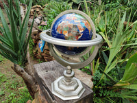 Hand Made Giant Mixed Gemstone Revolving World Globe with Metal Stand x 1 From China