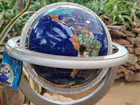 Hand Made Giant Mixed Gemstone Revolving World Globe with Metal Stand x 1 From China
