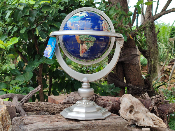 Hand Made Giant Mixed Gemstone Revolving World Globe with Metal Stand x 1 From China