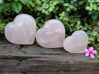 Polished Girasol Rose Quartz Hearts x 3 From Ambatondrazaka, Madagascar