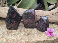 Polished Ruby Corundum In Chrome Verdite Standing Free Forms x 3 From Zimbabwe - Toprock Gemstones and Minerals 