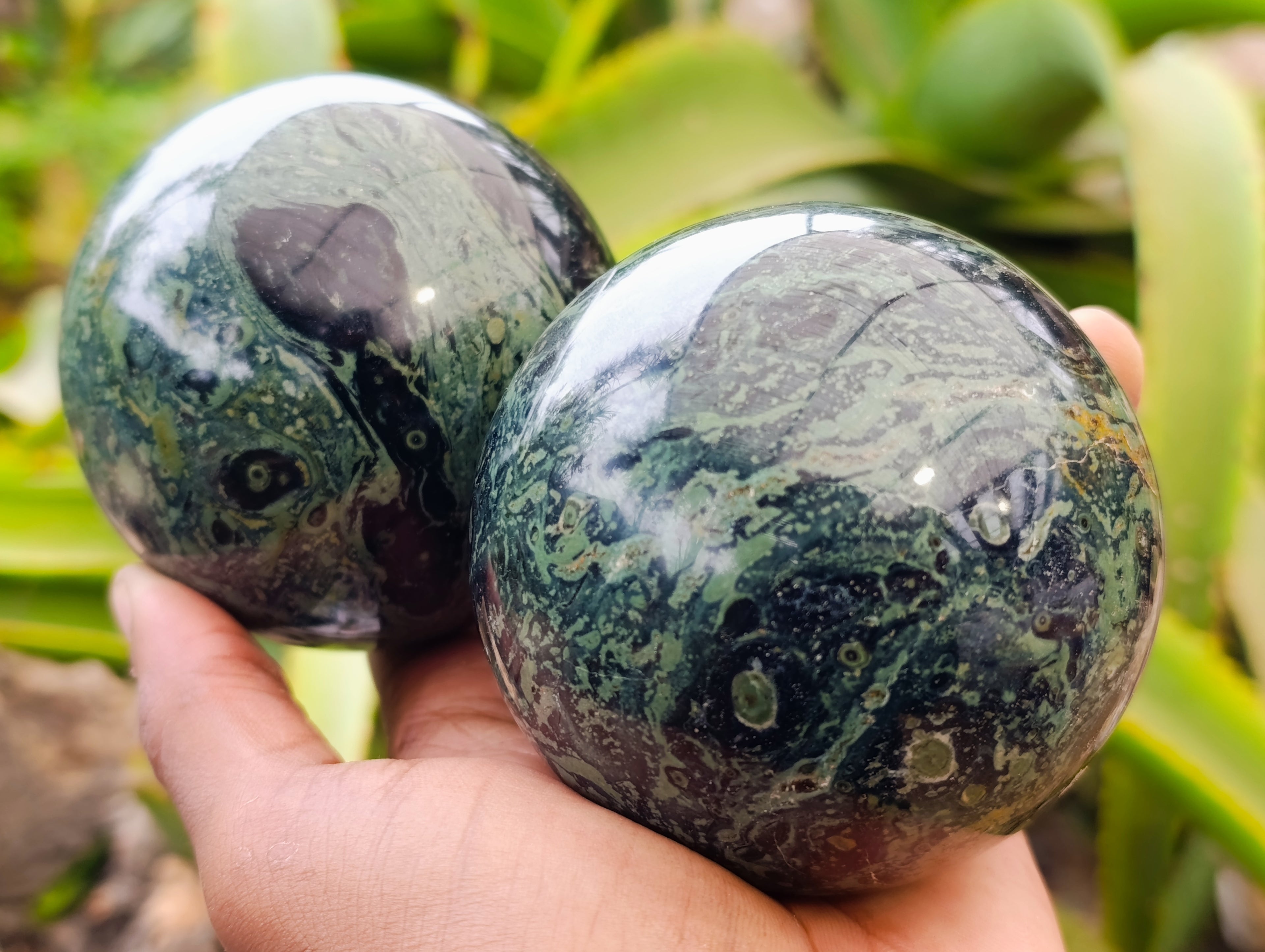 Polished Stromatolite Jasper Spheres x 3 From Katsepy, Madagascar - Toprock Gemstones and Minerals 