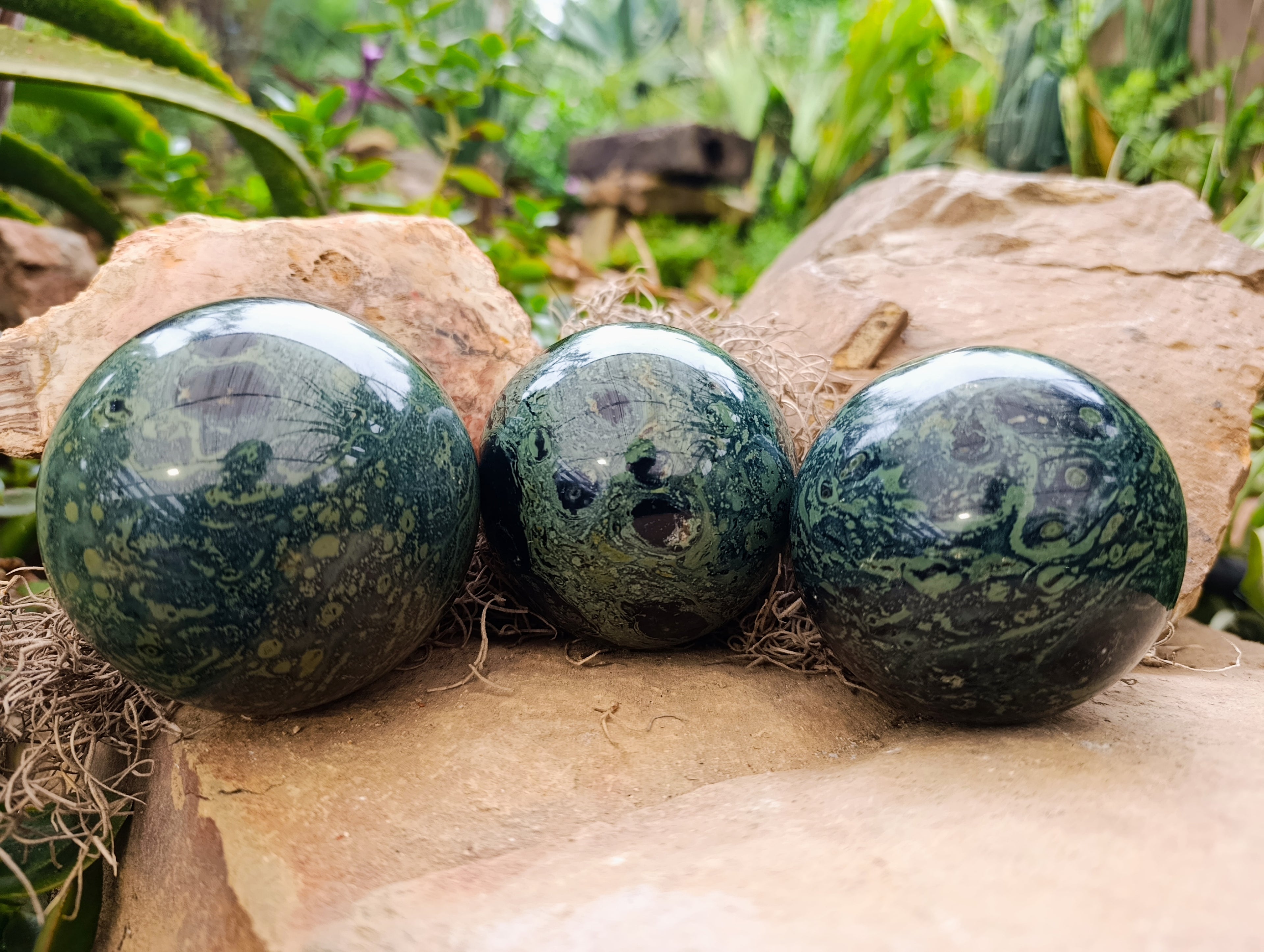 Polished Stromatolite Jasper Spheres x 3 From Katsepy, Madagascar - Toprock Gemstones and Minerals 