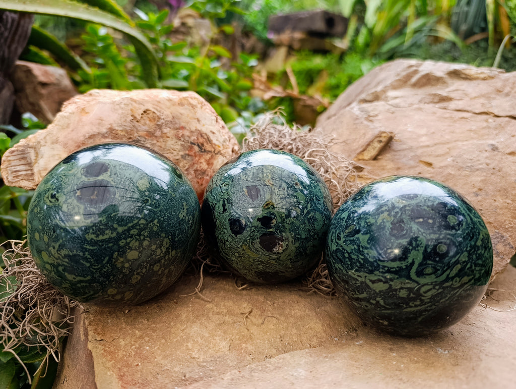 Polished Stromatolite Jasper Spheres x 3 From Katsepy, Madagascar - Toprock Gemstones and Minerals 