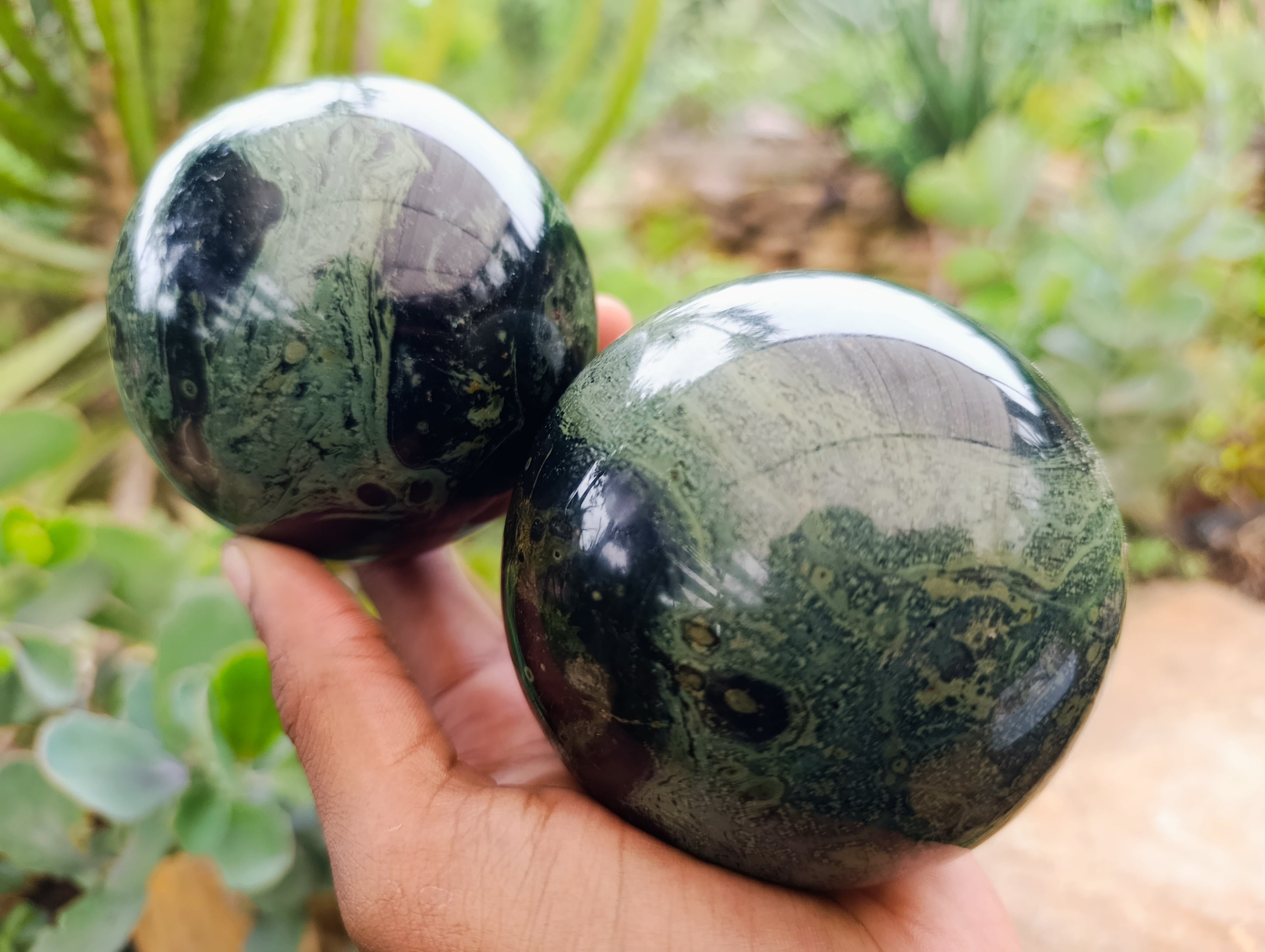 Polished Stromatolite Jasper Spheres x 3 From Katsepy, Madagascar - Toprock Gemstones and Minerals 