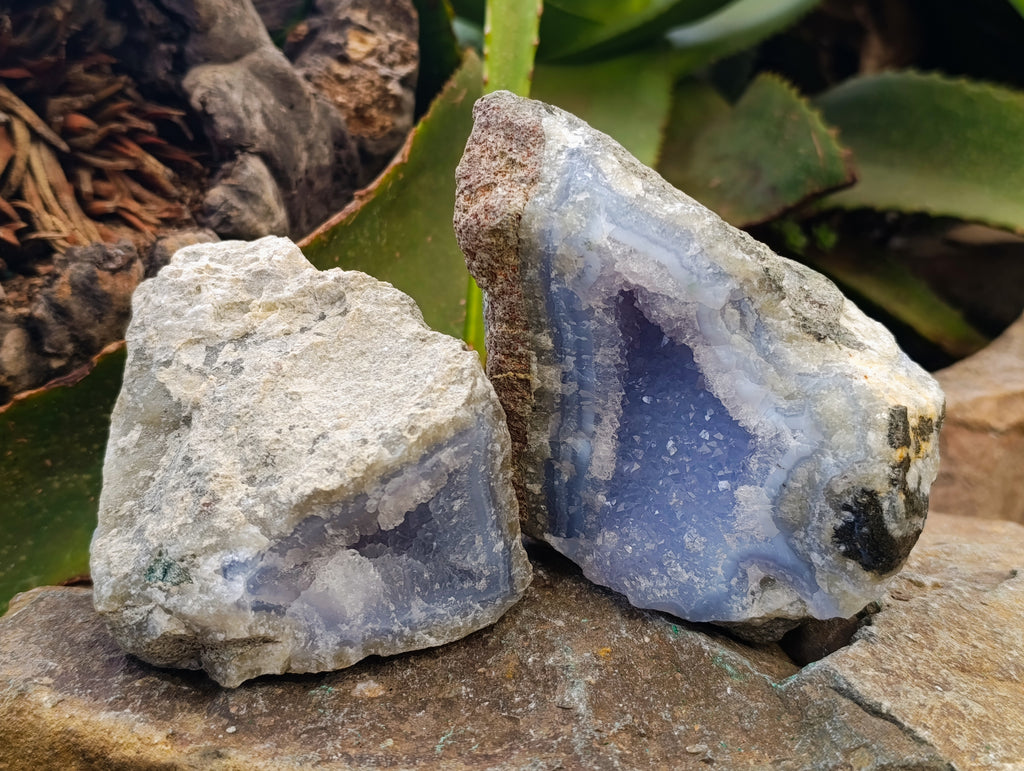 Natural Blue Lace Agate Geode Specimens x 3 From Nsanje, Malawi - Toprock Gemstones and Minerals 