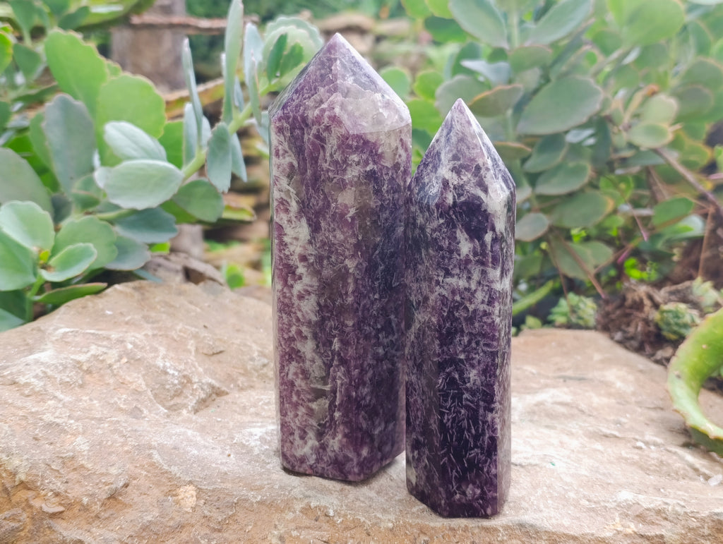Polished Lepidolite with Pink Rubellite Points x 5 From Ambatondrazaka, Madagascar - Toprock Gemstones and Minerals 