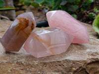 Polished Double Terminated Rose Quartz Points x 6 From Ambatondrazaka, Madagascar