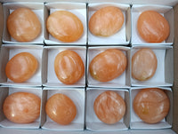 Polished Orange Twist Calcite Palm Stones x 12 From Maevantanana, Madagascar