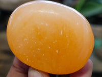 Polished Orange Twist Calcite Palm Stones x 12 From Maevantanana, Madagascar