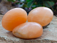 Polished Orange Twist Calcite Palm Stones x 12 From Maevantanana, Madagascar