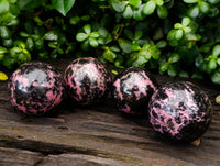 Polished Pink Rhodonite Spheres x 4 From Ambindavato, Madagascar