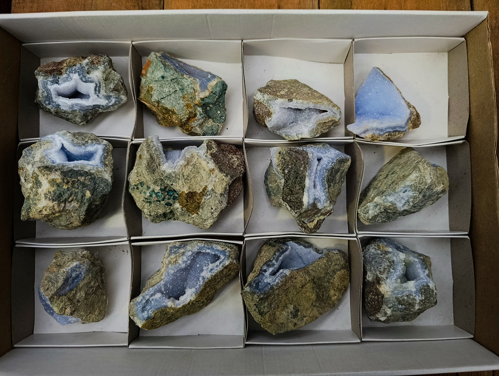 Natural Blue Lace Agate Geodes and Clusters x 12 From Nsanje, Malawi - Toprock Gemstones and Minerals 