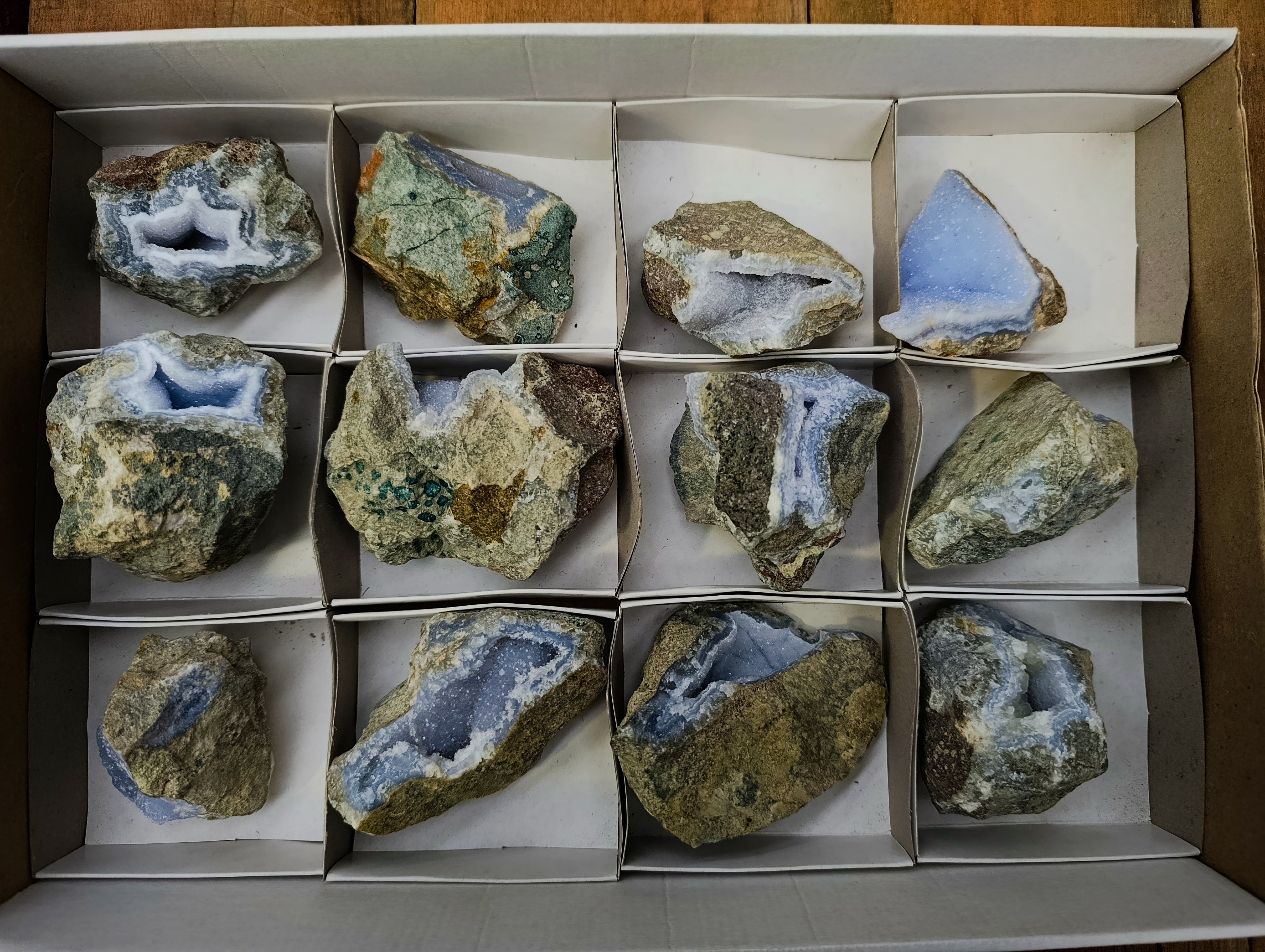 Natural Blue Lace Agate Geodes and Clusters x 12 From Nsanje, Malawi - Toprock Gemstones and Minerals 