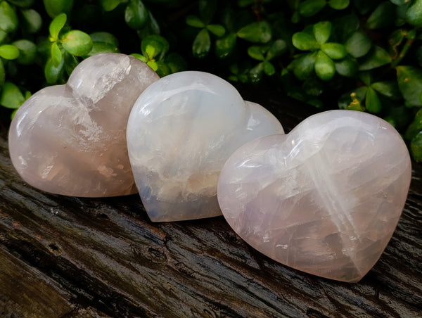 Polished Gemmy Rose Quartz Hearts x 3 From Ambatondrazaka, Madagascar