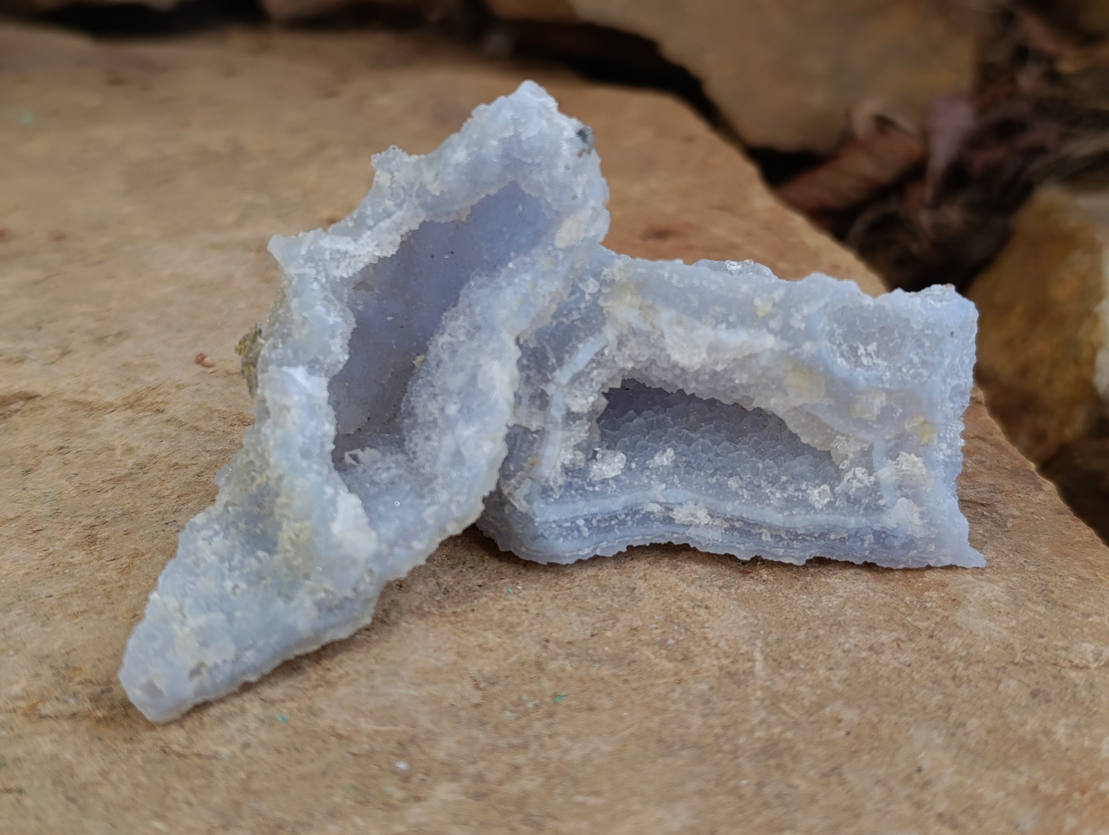 Natural Etched Blue Chalcedony Geodes x 16 From Nsanje, Malawi - Toprock Gemstones and Minerals 