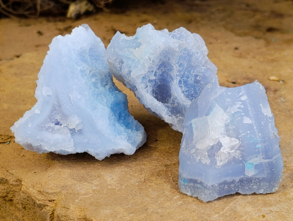 Natural Etched Blue Chalcedony Specimens x 12 From Nsanje, Malawi - Toprock Gemstones and Minerals 