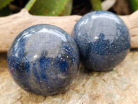 Polished Blue Lazulite Spheres x 2 From Madagascar