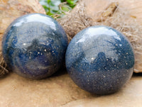 Polished Blue Lazulite Spheres x 2 From Madagascar