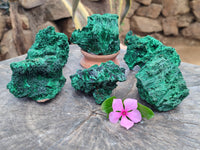 Natural Silky Malachite Specimens x 6 From Kasompe, Congo