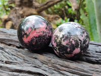 Polished Pink Rhodonite Spheres x 4 From Ambindavato, Madagascar