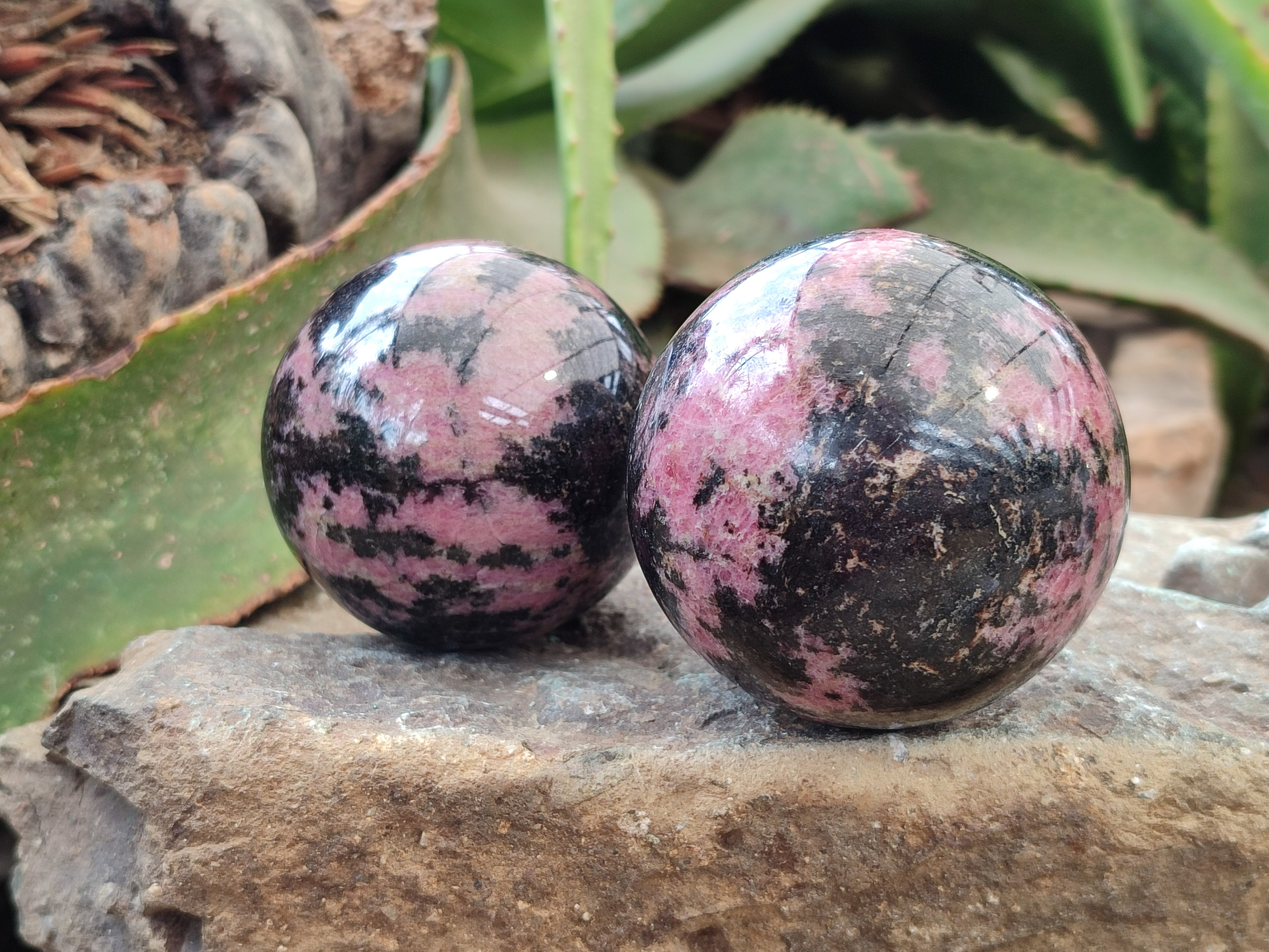 Polished Pink Rhodonite Spheres x 4 From Ambindavato, Madagascar - Toprock Gemstones and Minerals 