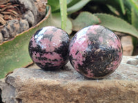 Polished Pink Rhodonite Spheres x 4 From Ambindavato, Madagascar
