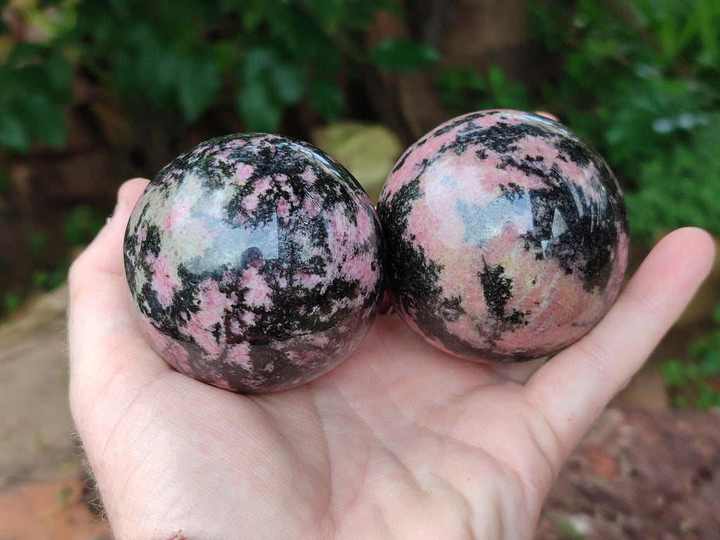 Polished Pink Rhodonite Spheres x 4 From Ambindavato, Madagascar - Toprock Gemstones and Minerals 
