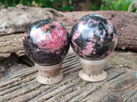 Polished Pink Rhodonite Spheres x 4 From Ambindavato, Madagascar