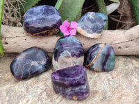 Polished Fluorescent Watermelon Fluorite Free Forms x 6 From Namibia