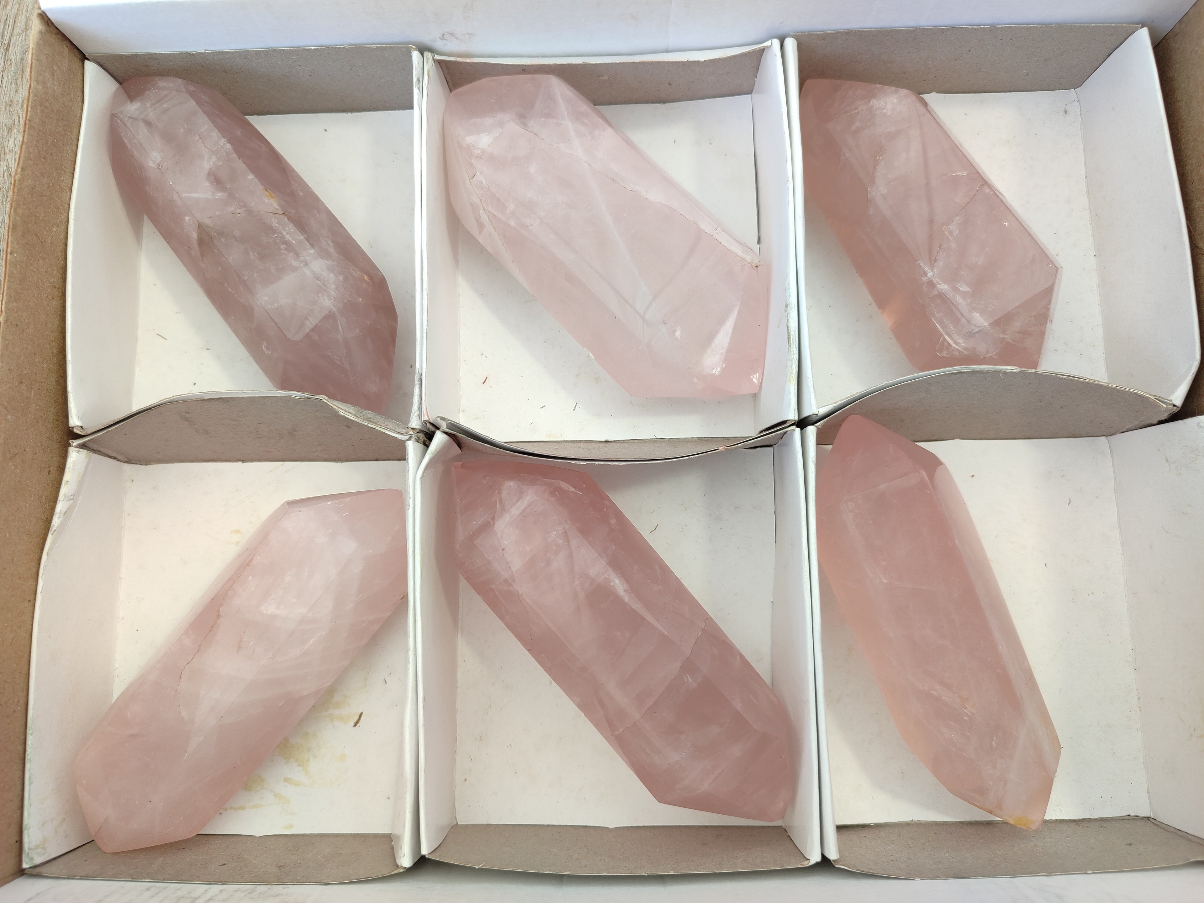 Polished Double Terminated Rose Quartz Points x 6 From Ambatondrazaka, Madagascar - Toprock Gemstones and Minerals 