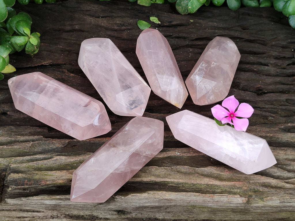 Polished Double Terminated Rose Quartz Points x 6 From Ambatondrazaka, Madagascar - Toprock Gemstones and Minerals 