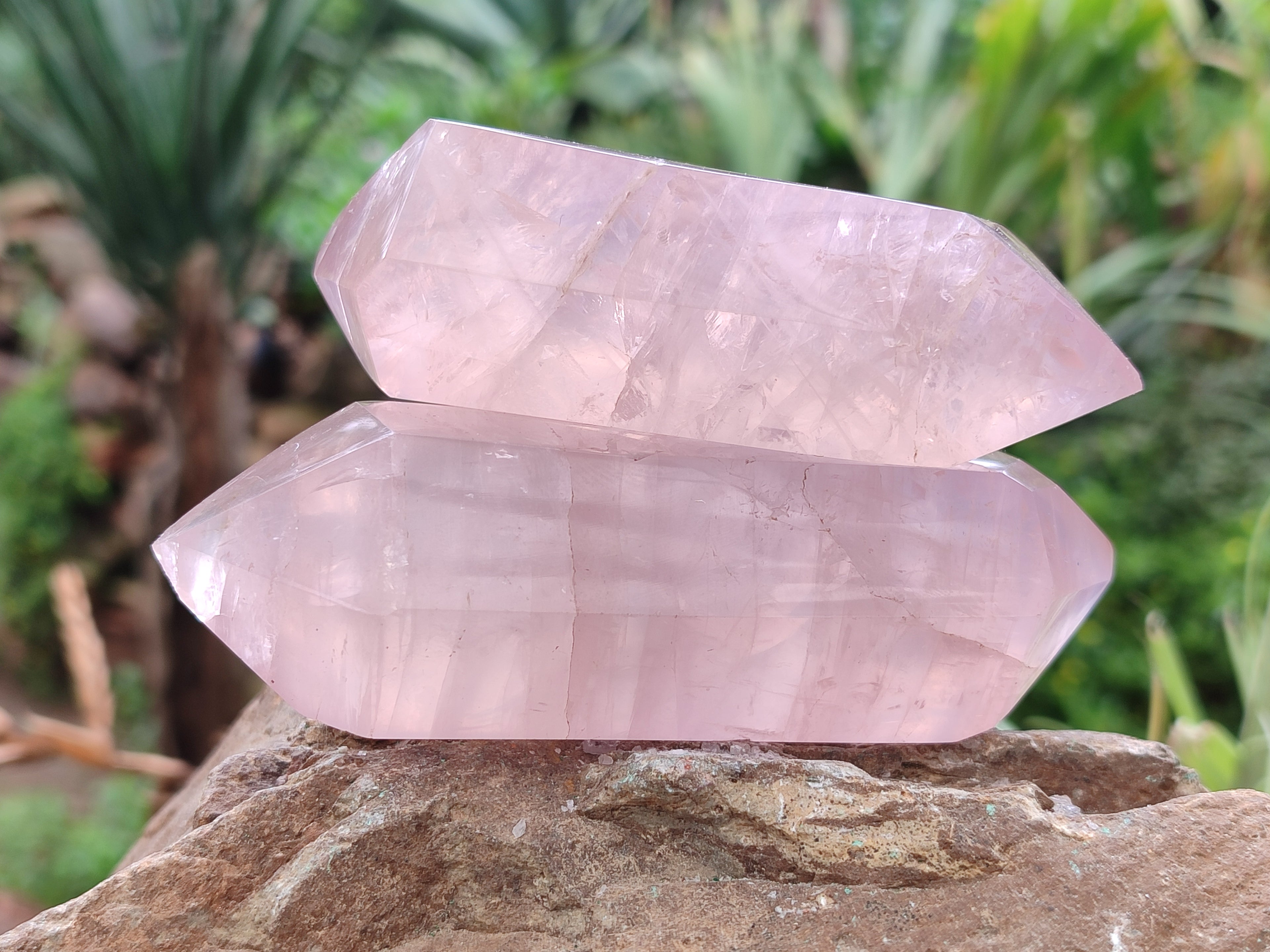 Polished Double Terminated Rose Quartz Points x 6 From Ambatondrazaka, Madagascar - Toprock Gemstones and Minerals 