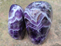 Polished Chevron Amethyst Standing Free Forms x 2 From Zambia