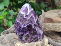 Polished Chevron Amethyst Standing Free Forms x 2 From Zambia