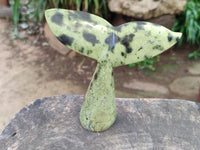 Polished Leopard Stone Cat Face and Whale Tail Carvings x 3 From Zimbabwe