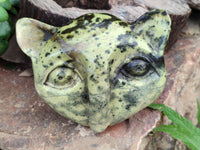 Polished Leopard Stone Cat Face and Whale Tail Carvings x 3 From Zimbabwe
