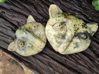 Polished Leopard Stone Cat Face and Whale Tail Carvings x 3 From Zimbabwe