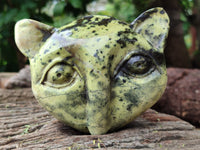 Polished Leopard Stone Cat Face and Whale Tail Carvings x 3 From Zimbabwe