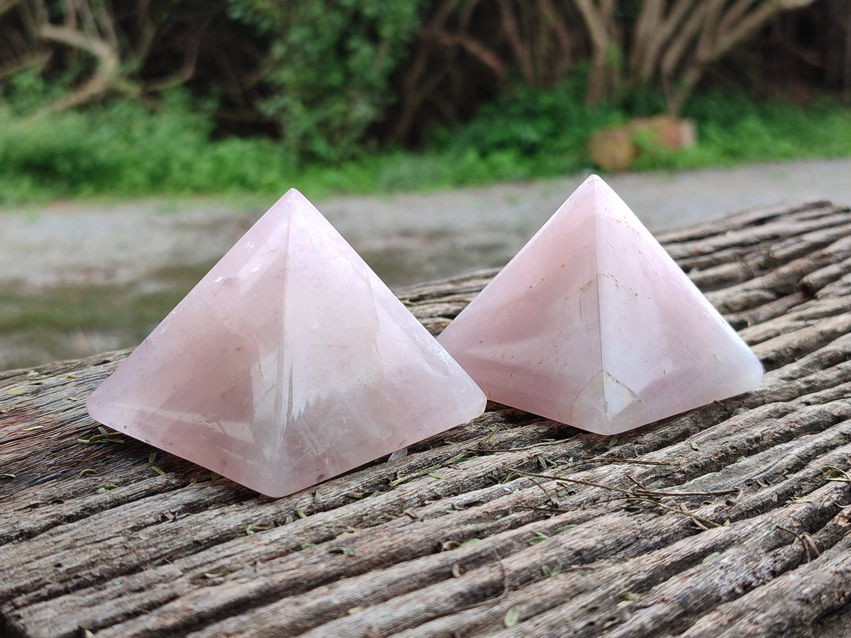 Polished Rose Quartz Pyramids x 6 From Ambatondrazaka, Madagascar - Toprock Gemstones and Minerals 