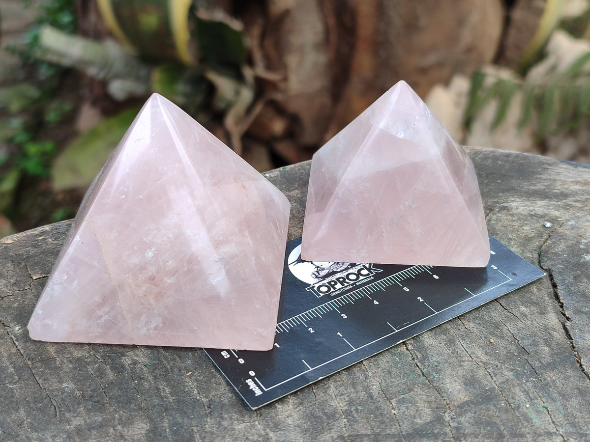 Polished Rose Quartz Pyramids x 6 From Ambatondrazaka, Madagascar - Toprock Gemstones and Minerals 
