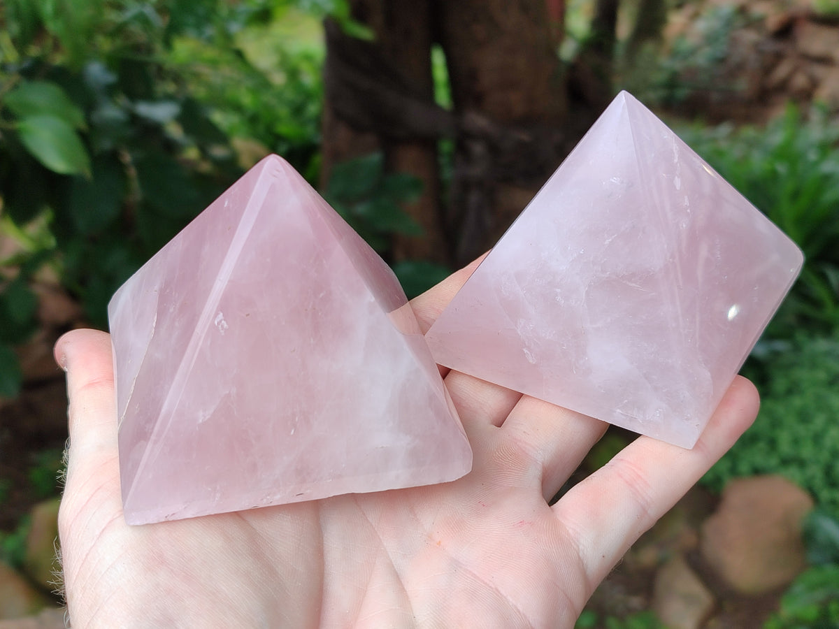 Polished Rose Quartz Pyramids x 6 From Ambatondrazaka, Madagascar - Toprock Gemstones and Minerals 