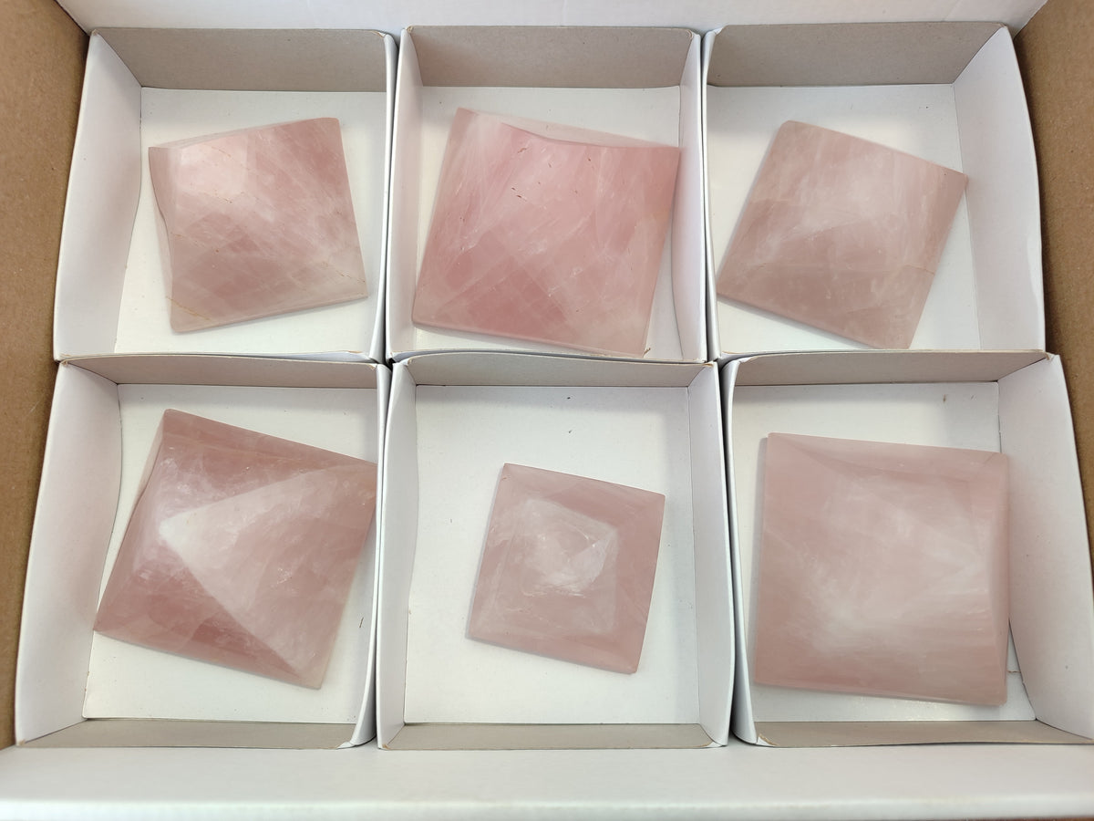 Polished Rose Quartz Pyramids x 6 From Ambatondrazaka, Madagascar - Toprock Gemstones and Minerals 