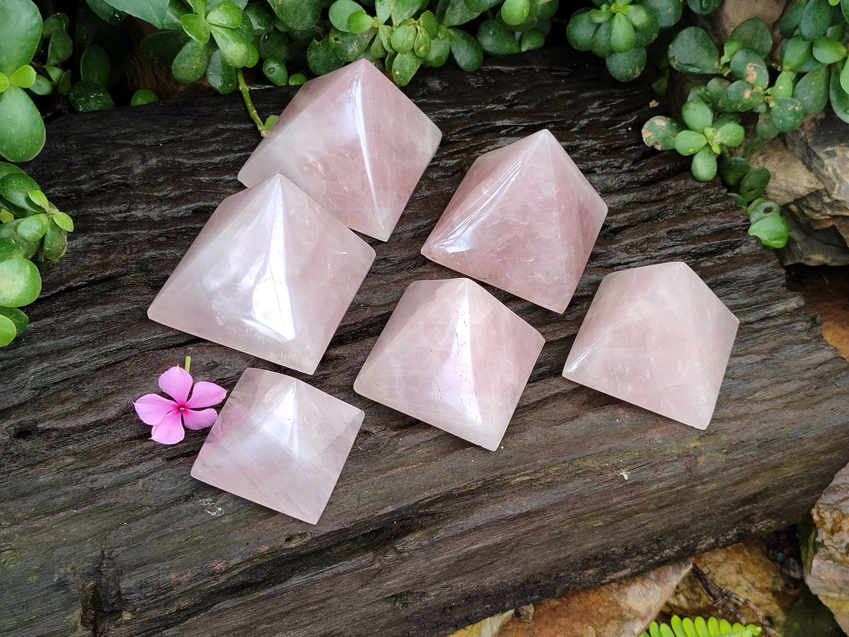 Polished Rose Quartz Pyramids x 6 From Ambatondrazaka, Madagascar - Toprock Gemstones and Minerals 